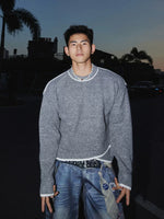 Irregular Hem Crew Neck Knit Sweater 1