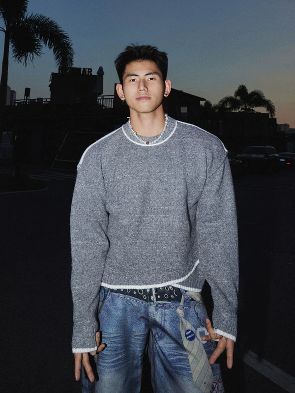 Irregular Hem Crew Neck Knit Sweater 1