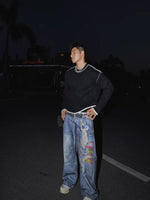 Irregular Hem Crew Neck Knit Sweater 2