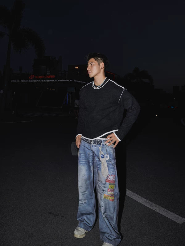 Irregular Hem Crew Neck Knit Sweater 2
