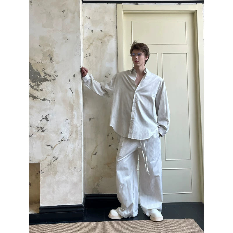 Striped Button-Up Shirt and Pants Set 4