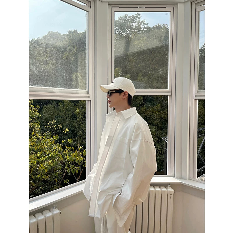 Oversized Minimalist Cotton-Feel Button-Up Shirt 4