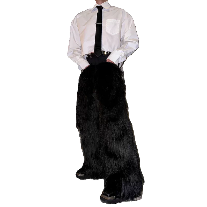 Long Hair Faux Fur Patchwork Pants 5