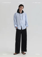 Striped Cotton Long-Sleeve Hooded Shirt 1