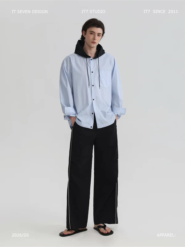 Striped Cotton Long-Sleeve Hooded Shirt 1