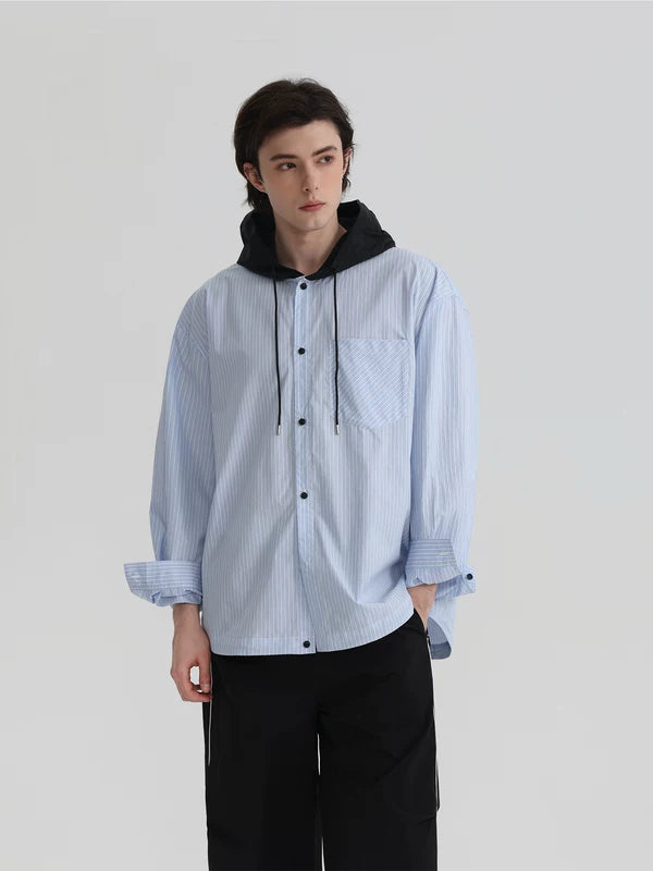 ,6208167110929,6208167110930,6208167110931, Striped Cotton Long-Sleeve Hooded Shirt
