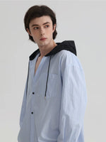 Striped Cotton Long-Sleeve Hooded Shirt 3