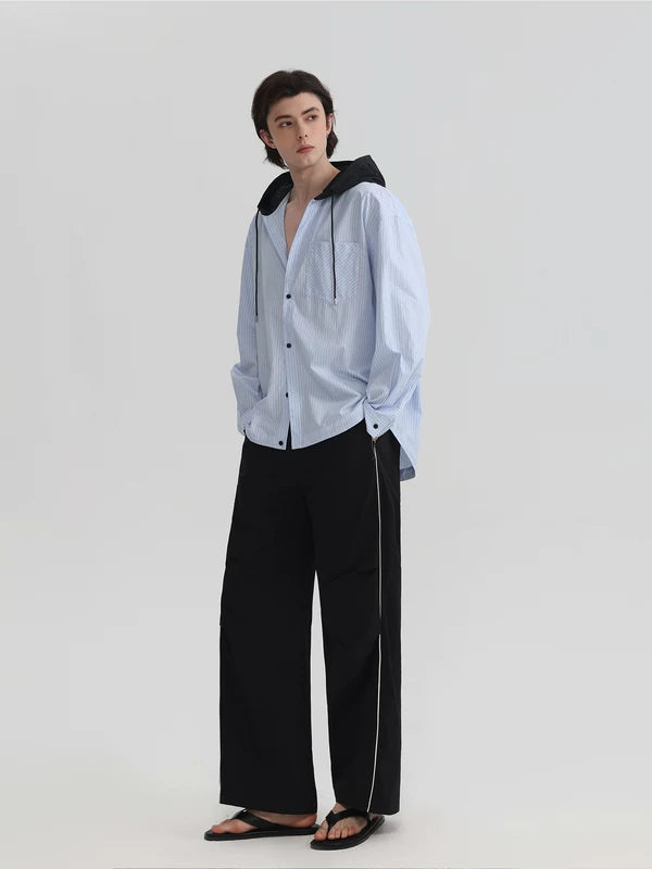 Striped Cotton Long-Sleeve Hooded Shirt 4