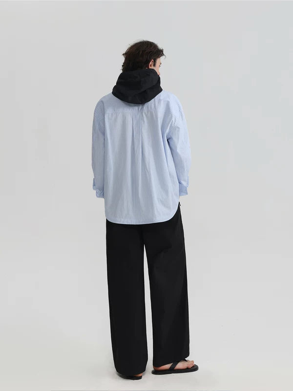 Striped Cotton Long-Sleeve Hooded Shirt 5