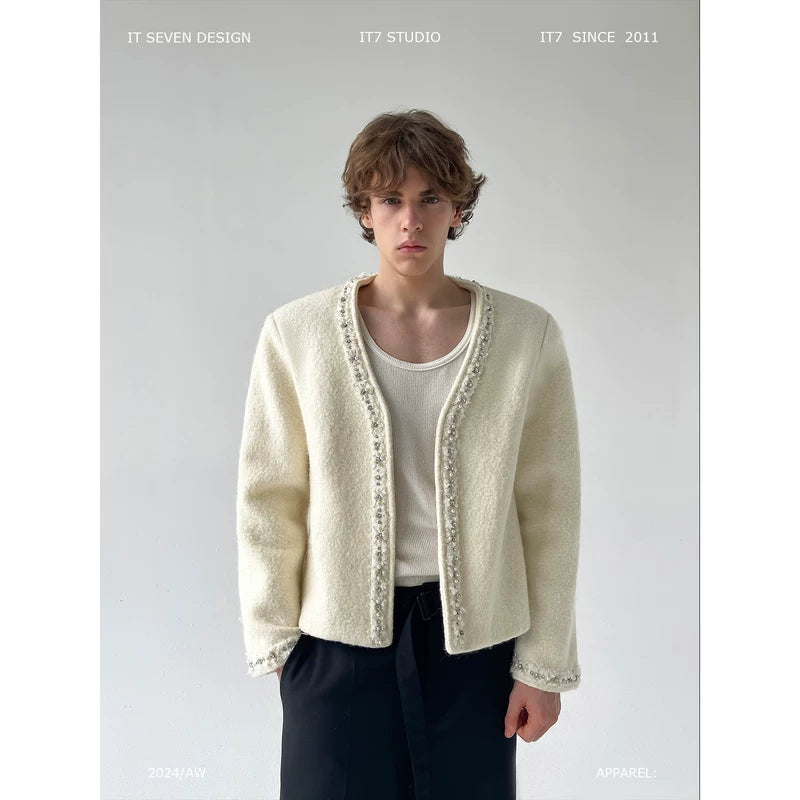 Wool Cardigan with Rhinestone Embellishment 1