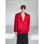 Sequined Velvet Lapel Suit Jacket 1