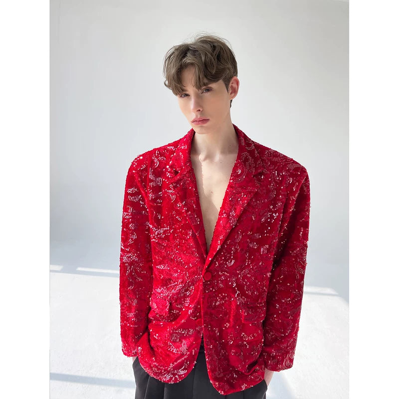 Sequined Velvet Lapel Suit Jacket 2