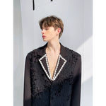 Jacquard Suit Jacket with Pearl Collar 4