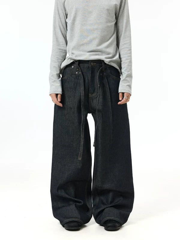 Kendo Wide-Leg Drawstring Denim Pants 1