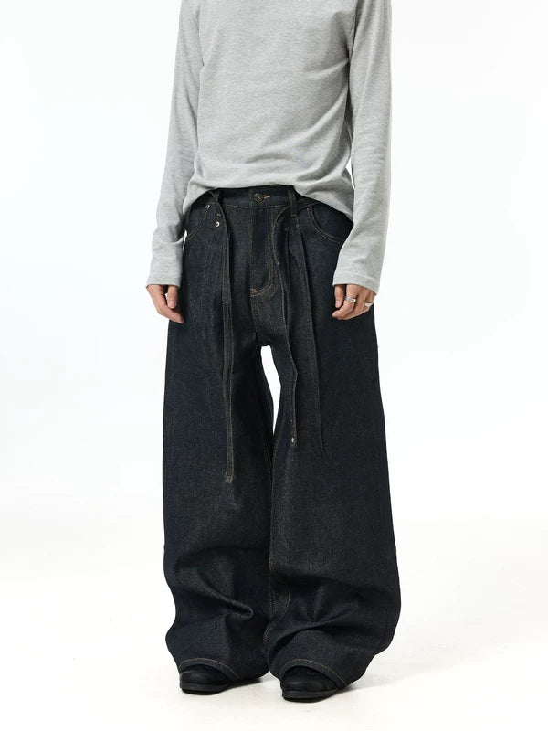 Kendo Wide-Leg Drawstring Denim Pants 2