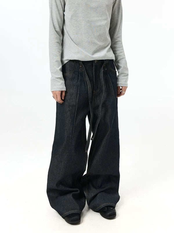 Kendo Wide-Leg Drawstring Denim Pants 3