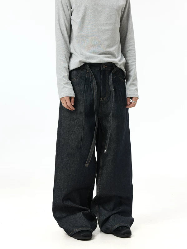 Kendo Wide-Leg Drawstring Denim Pants 5