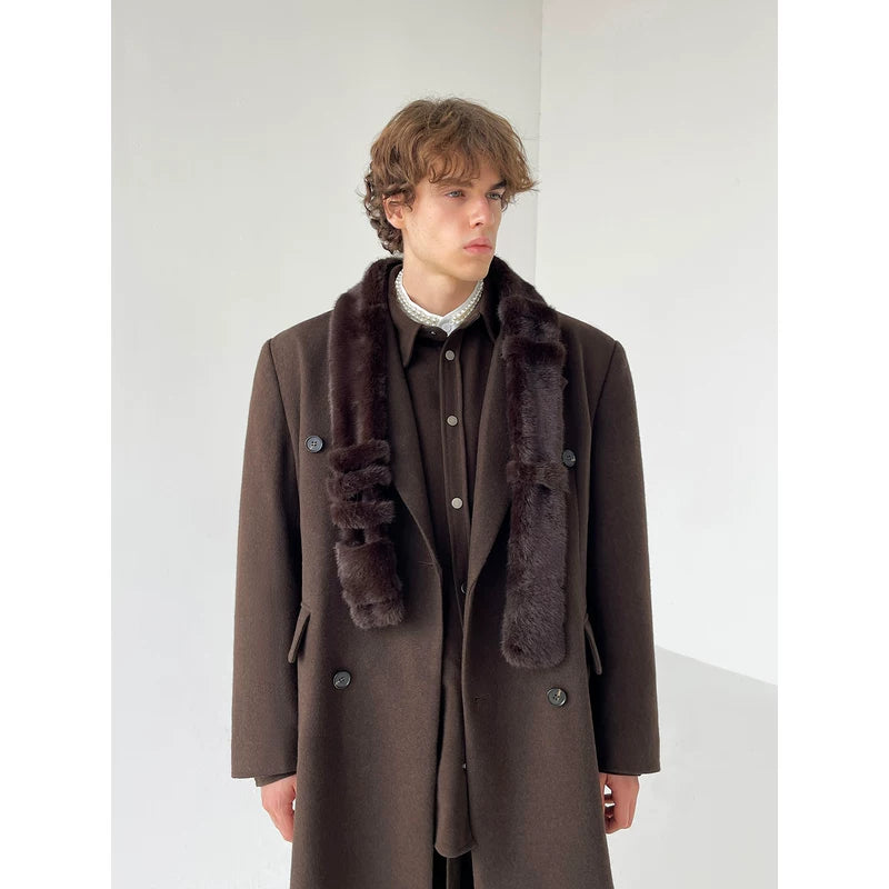 Knee-Length Wool Coat with Fur Belt 3