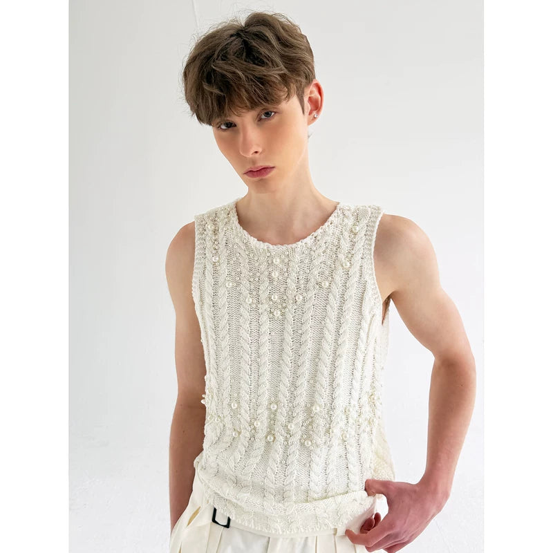 Knitted Slim Fit Vest with Pearls 5