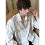 Lace Panel Long Sleeve Shirt with Beaded Collar 1