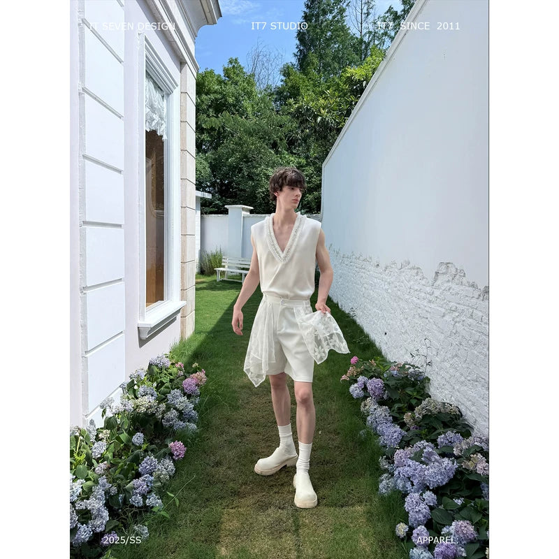 Lace Patchwork Relaxed Fit Shorts Pants 1