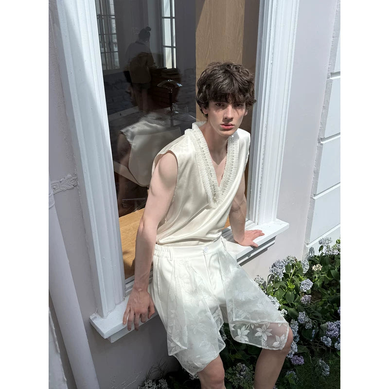 Lace Patchwork Relaxed Fit Shorts Pants 2