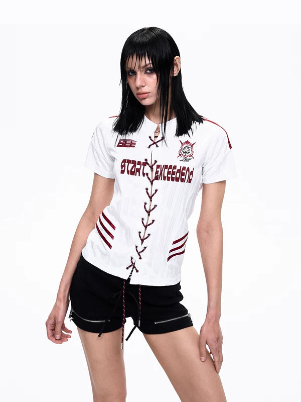 Lace-Up Graphic Print Sports Jersey T-Shirt 2