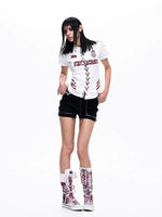 Lace-Up Graphic Print Sports Jersey T-Shirt 3