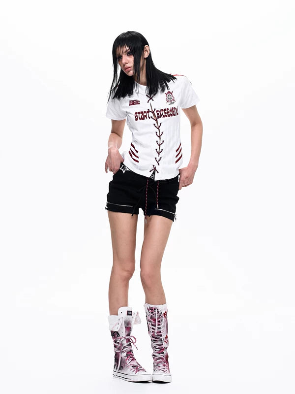 Lace-Up Graphic Print Sports Jersey T-Shirt 3