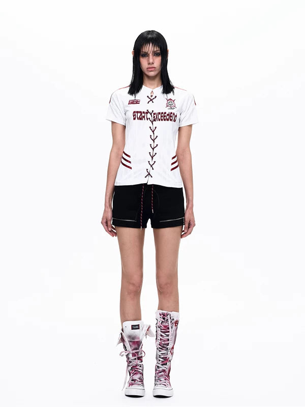 Lace-Up Graphic Print Sports Jersey T-Shirt 4