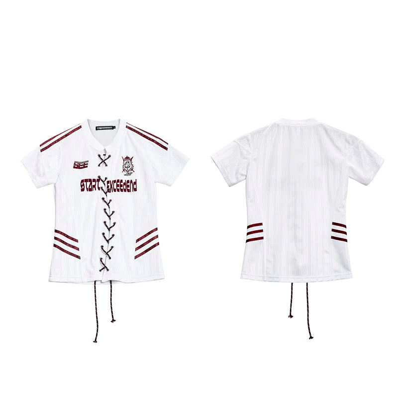 6225410490252,6225410490253,6225410490254,6225410490255, Lace-Up Graphic Print Sports Jersey T-Shirt