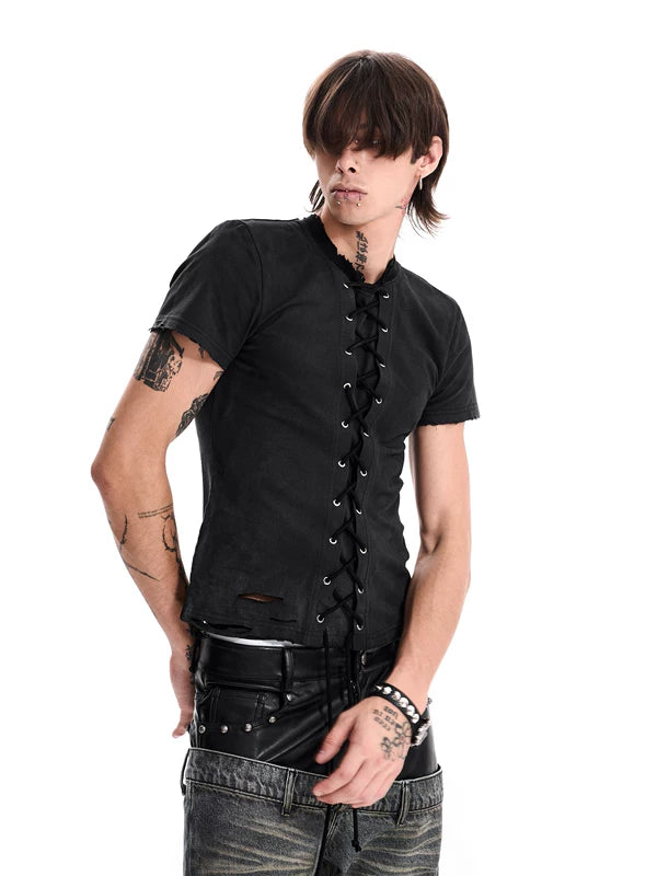 Lace-Up Short-Sleeve T-Shirt 2