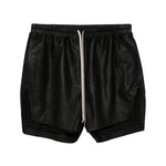 Lambskin Drawstring Side-Slit Bermuda Pants 1