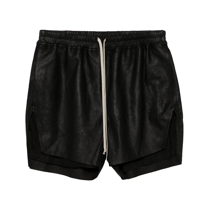 Lambskin Drawstring Side-Slit Bermuda Pants 1