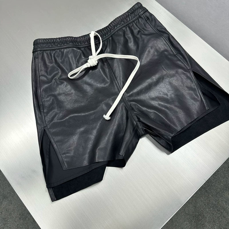 Lambskin Drawstring Side-Slit Bermuda Pants 2