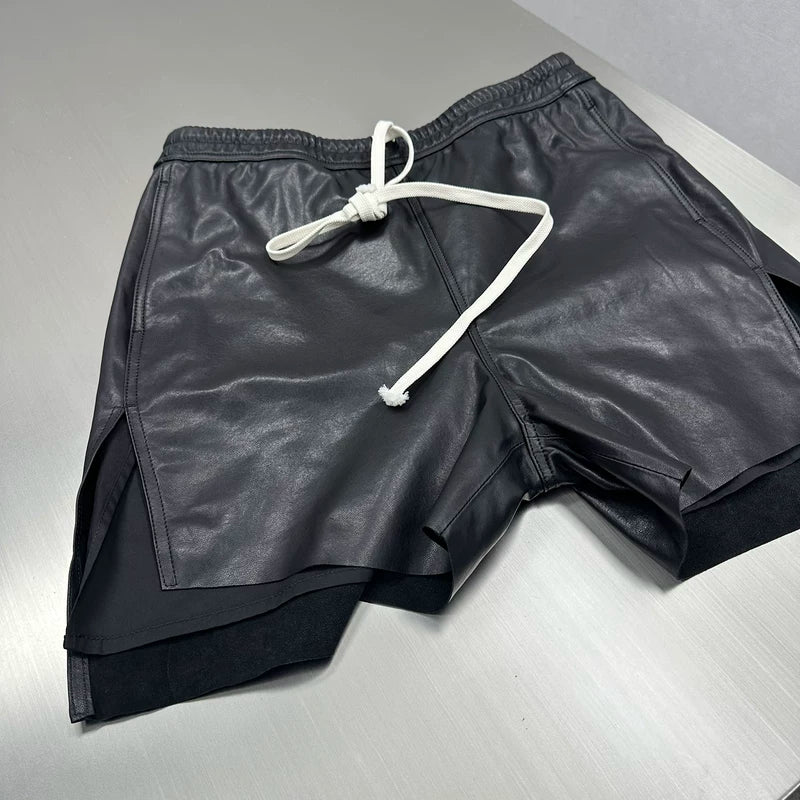 Lambskin Drawstring Side-Slit Bermuda Pants 3