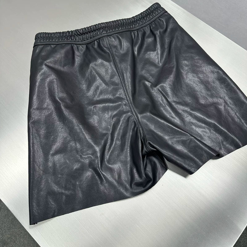 Lambskin Drawstring Side-Slit Bermuda Pants 4