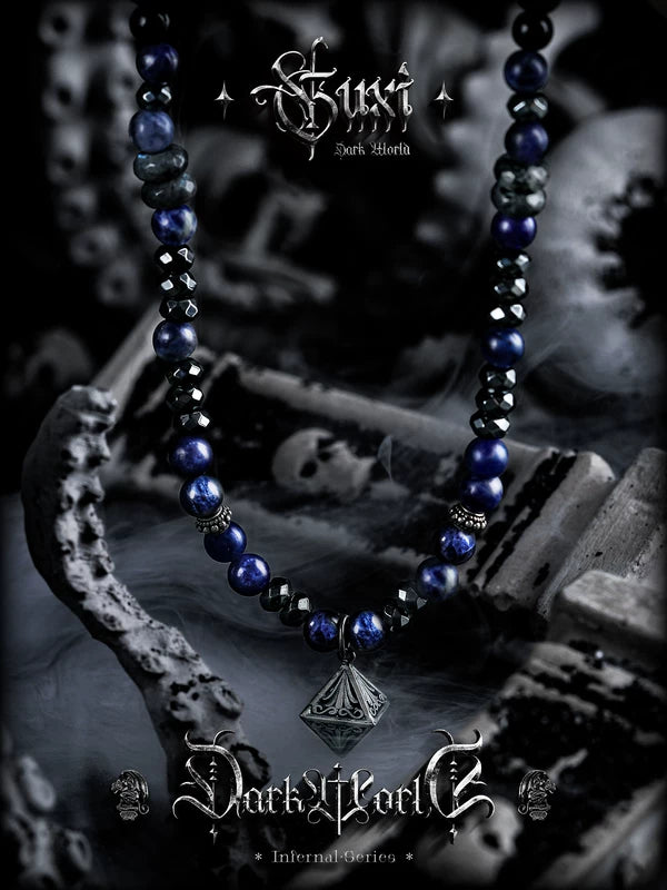 Lapis Lazuli Beaded Conical Pendant Necklace 2