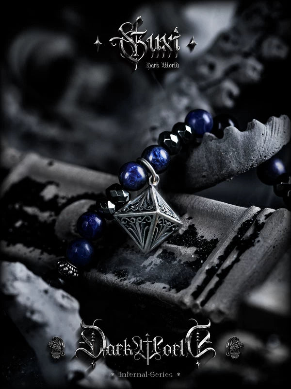 Lapis Lazuli Beaded Conical Pendant Necklace 3