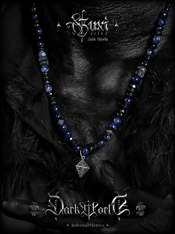 Lapis Lazuli Beaded Conical Pendant Necklace 4