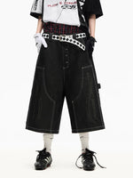 Laser Print Buttoned Denim Shorts 2