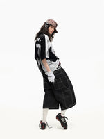 Laser Print Buttoned Denim Shorts 3