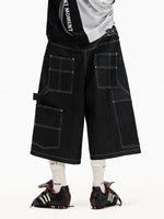 Laser Print Buttoned Denim Shorts 4