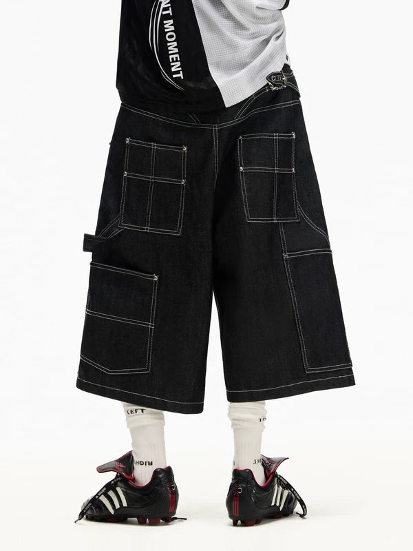 Laser Print Buttoned Denim Shorts 4