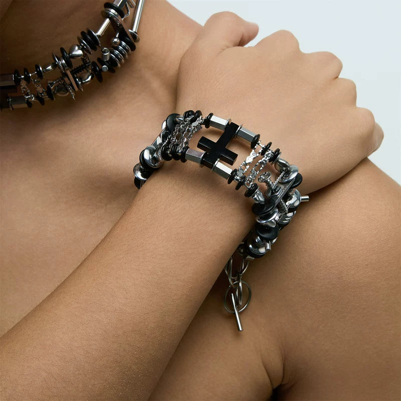 5943819094404, Layered Cross Chain Link Bracelet