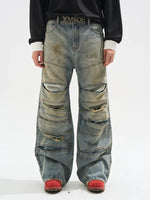Layered Distressed Ripped Wide Leg Jeans Pants 1