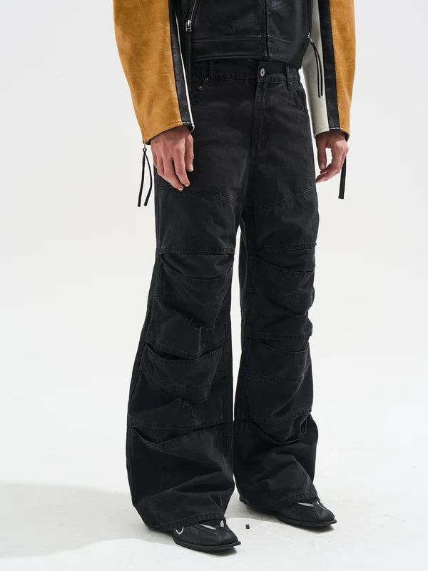 Layered Distressed Ripped Wide Leg Jeans Pants 3