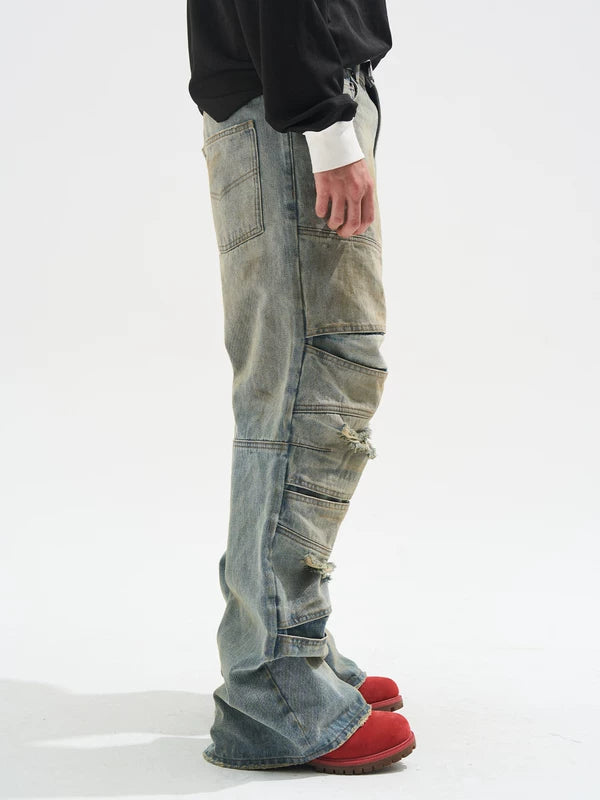 Layered Distressed Ripped Wide Leg Jeans Pants 4