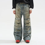 5885925872923,5885925872924,5885925872925,5885925872926, Layered Distressed Ripped Wide Leg Jeans Pants