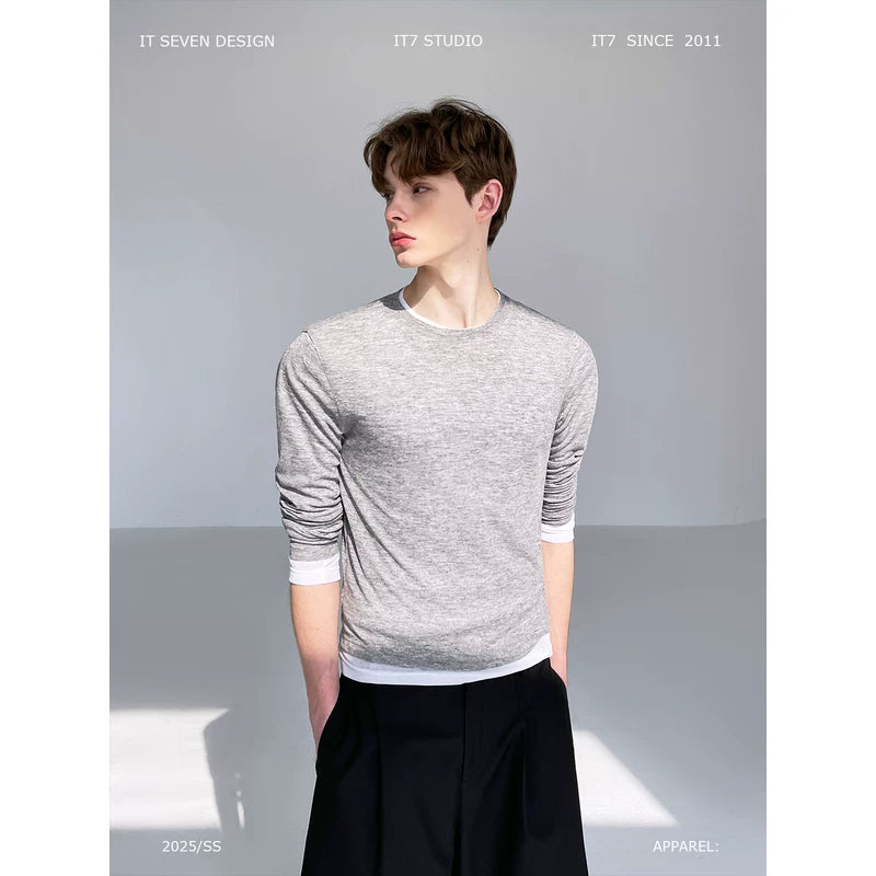 Layered Faux Two-Piece Long-Sleeve T-Shirt 1
